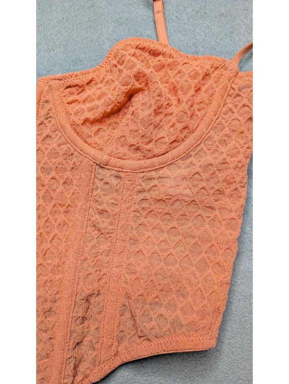 Out From Under Corset Top Womens Small Orange Lace Up Bustier Lined - Picture 3 of 6